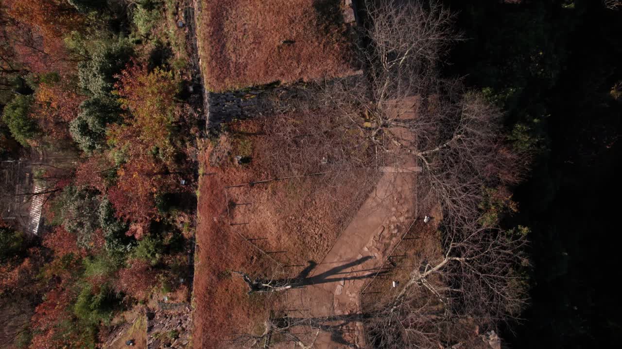 antiguas ruinas japonesas vistas desde arriba avión no tripulado paisaje del bosque de asago hyogo