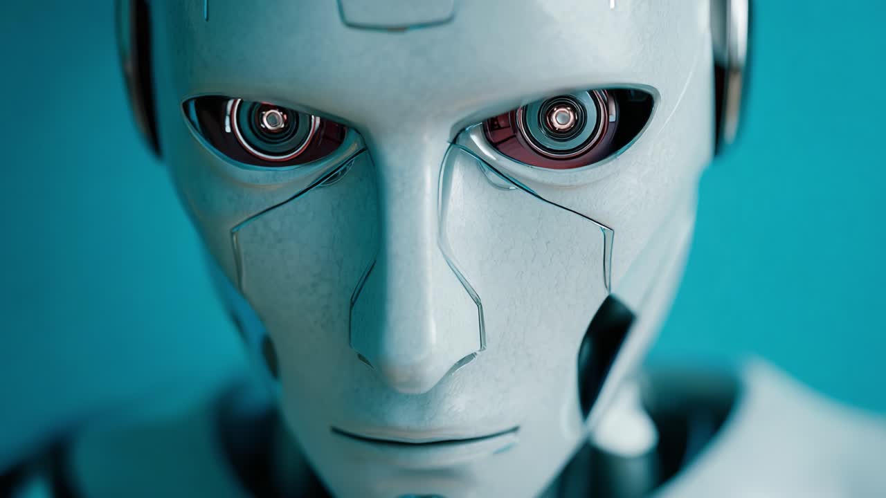 A Close-Up Exploration of a Futuristic Robot with Distinctive Features and Advanced Technology, Highlighting the Intersection of Humanity and Artificial Intelligence