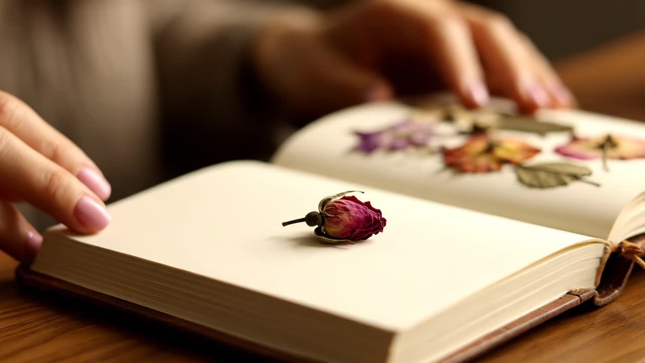 Tørket rose mellom sidene i en bok