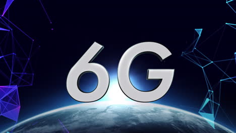 animación de texto 6g y red de conexiones sobre fondo azul