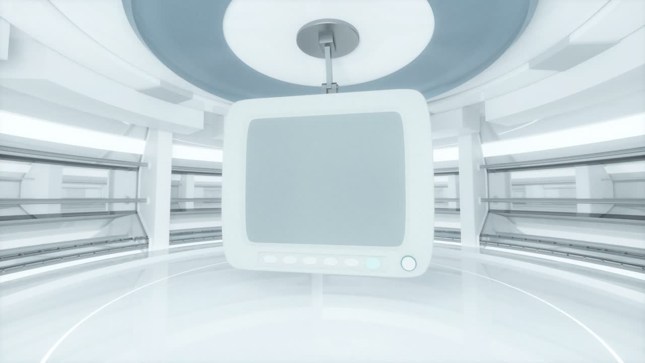 색 배경과 색 모니터, 빈 방, 3d 렌더링