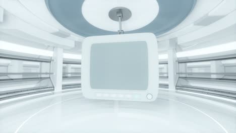 white monitor with white background, empty room, 3d rendering.