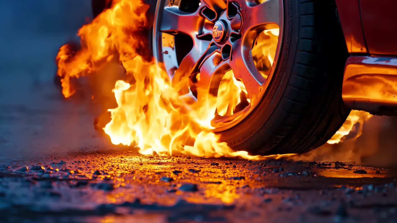 un coche en llamas al lado de la carretera