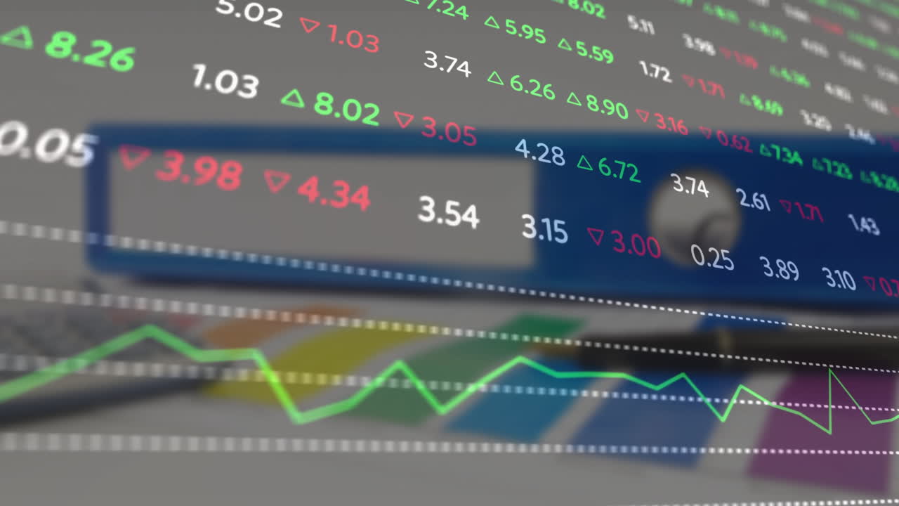 Animación de procesamiento de datos financieros sobre archivos