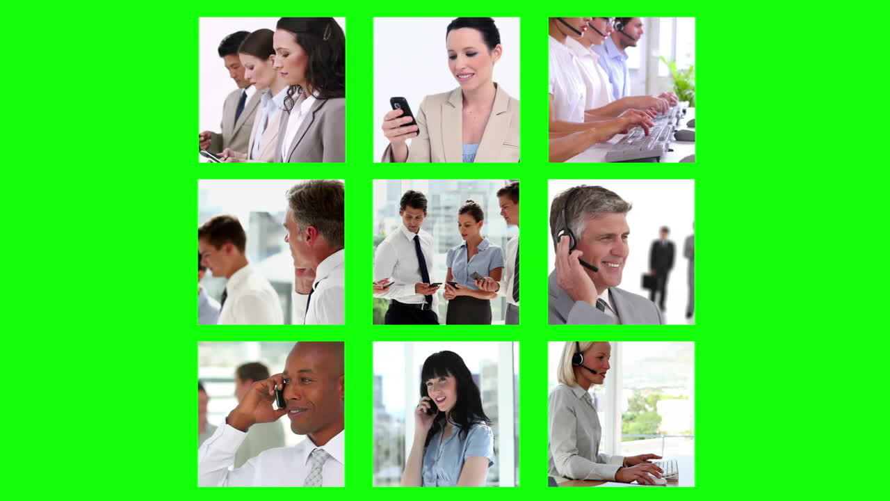 Different screens showing business people