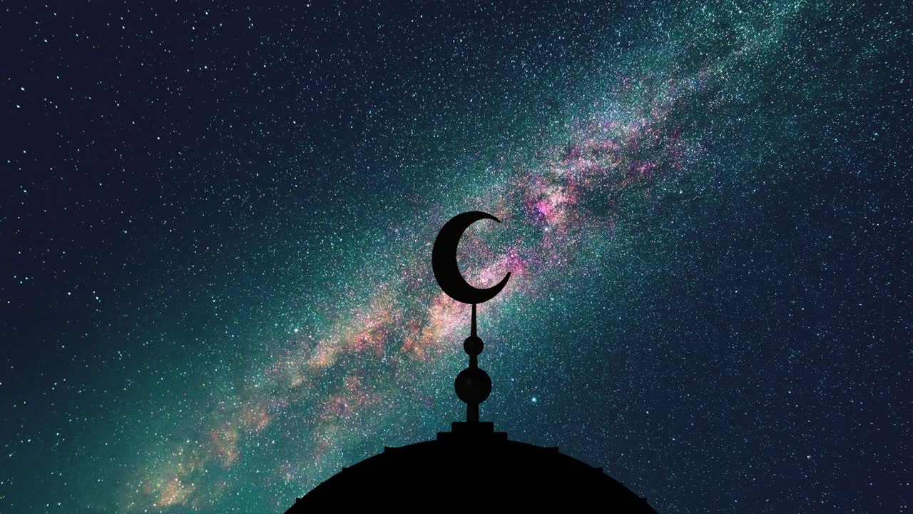 das islam-symbol auf einem sternenreichen himmelshintergrund.