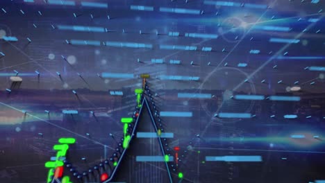 animación del procesamiento de datos sobre un fondo azul