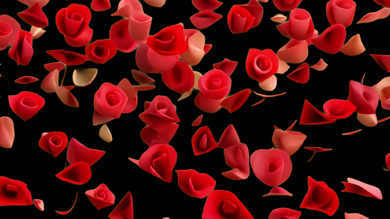 Red flowers floating animated overlay, transparent 4K video, alpha channel, ProRes 4444