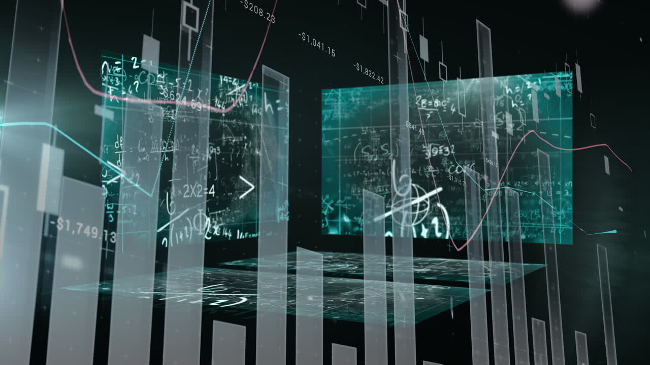 Animation of data and statistics processing over screens