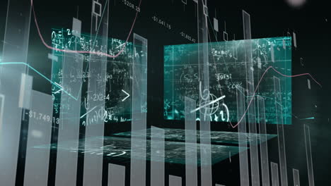 animation of data and statistics processing over screens