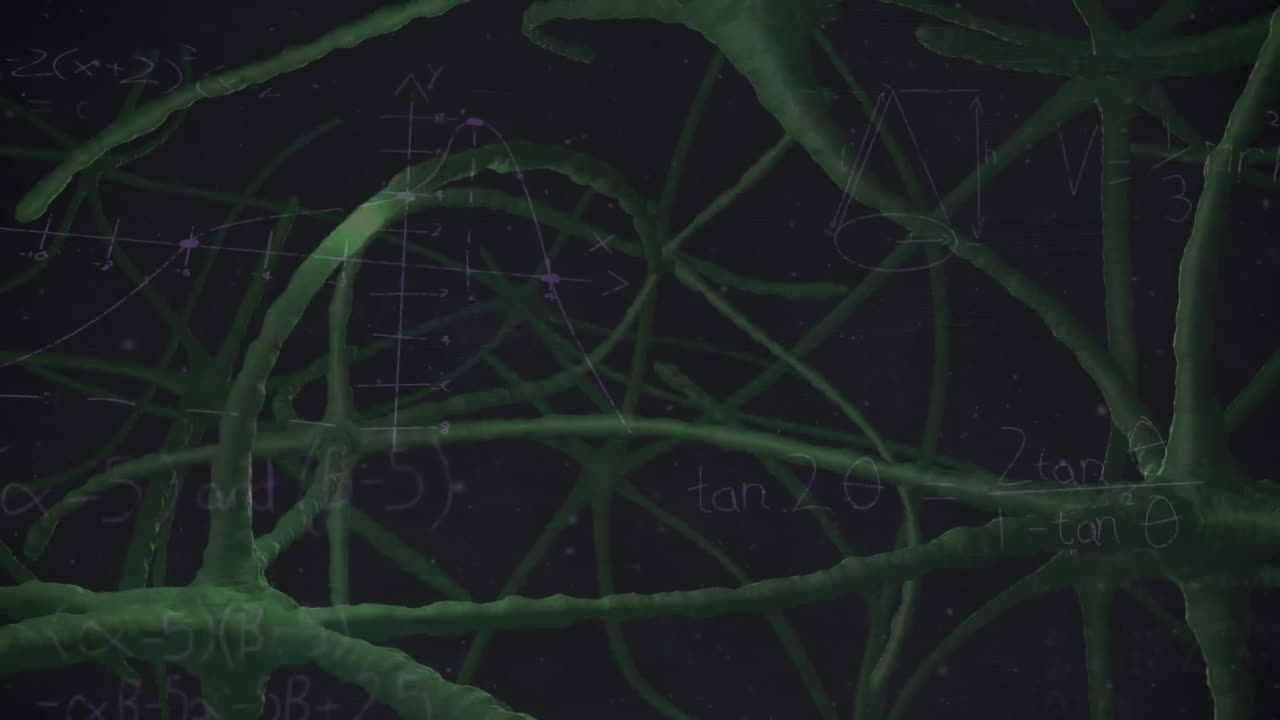 animación de ecuaciones matemáticas sobre las neuronas en fondo negro