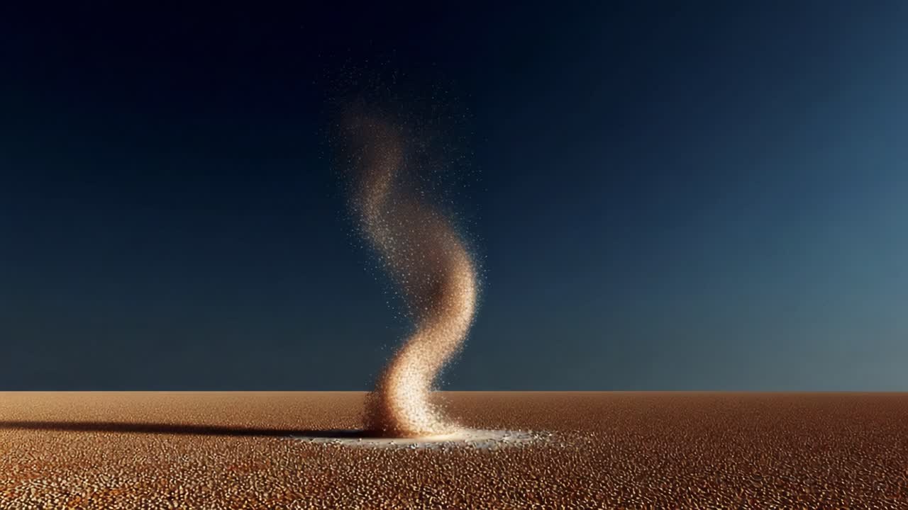 A mesmerizing formation captures the beauty of a whirlwind of dust spiraling upwards, showcasing the contrast of earthy tones against a clear, serene sky, evoking nature's dynamic forces