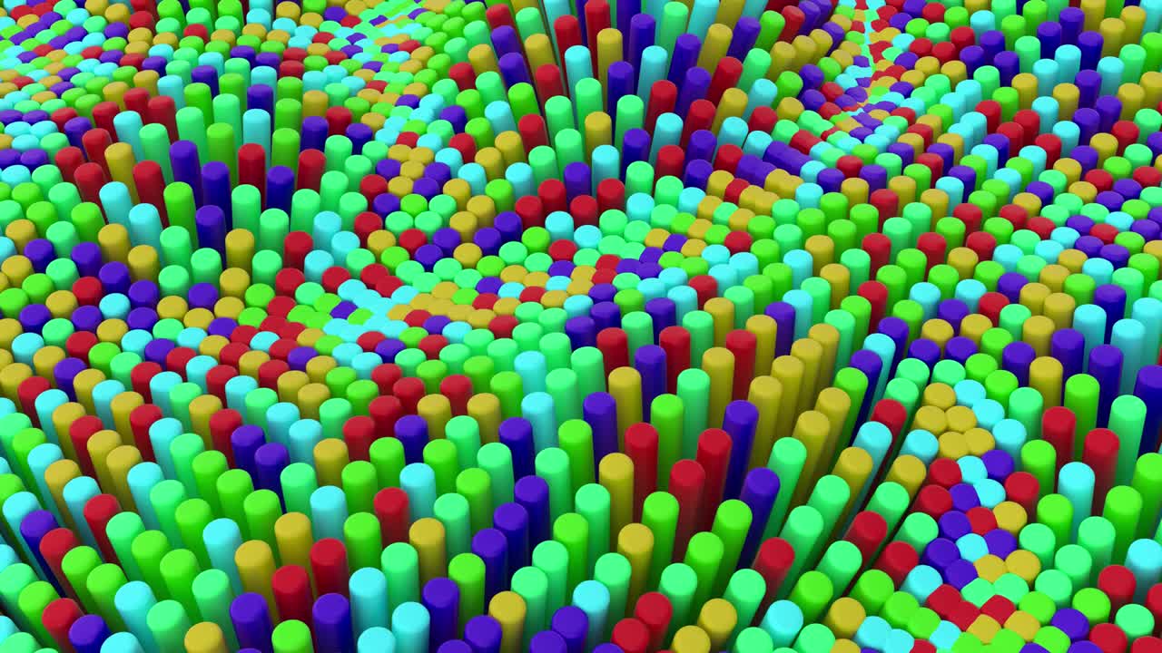 abstract arco iris multicolor fondo colorido con cilindros. azulejos redondos de cerámica. patrón de geometría. células aleatorias. superficie poligonal brillante. abstracción futurista. bucle sin costuras animación 3d de 4k