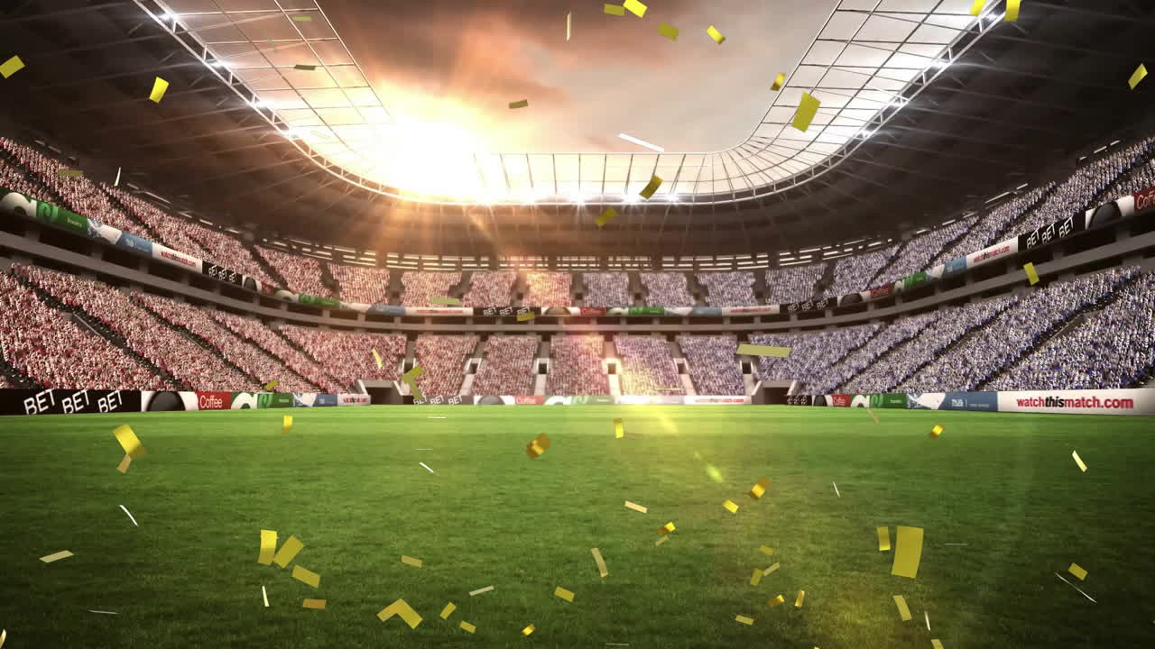 animación de confeti cayendo sobre el estadio vacío