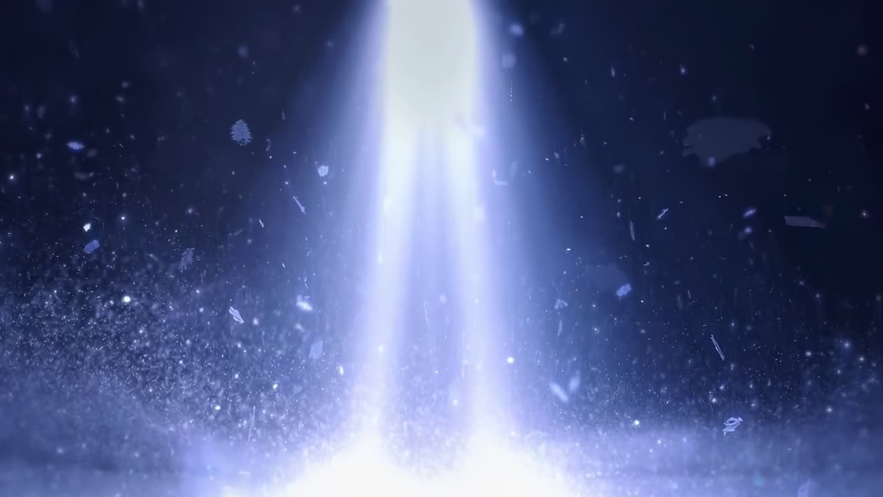 Abstract video of light beam and particles, captured from a low angle, creating a cosmic feel