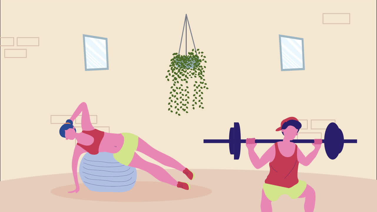 운동을 연습하는 젊은 육상 커플 애니메이션