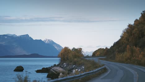 Estrecha-Carretera-Asfaltada-Siguiendo-La-Costa-Del-Fiordo