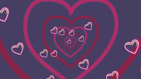 animación de iconos de corazones rojos flotando sobre un fondo azul