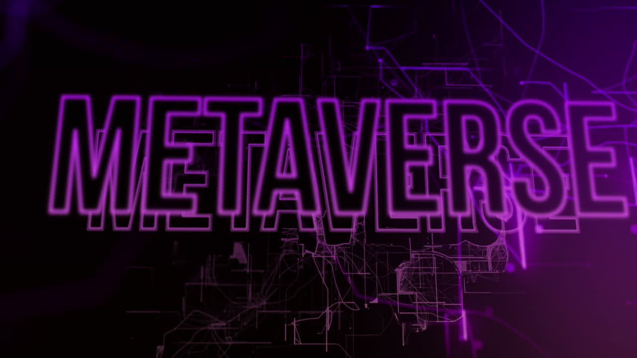 Animation of metaverse text over black background