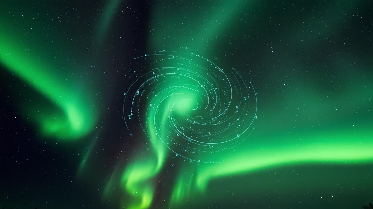 A Stunning Display of Northern Lights Capturing a Hypnotic Swirling Pattern in the Night Sky Illuminated by Enchanting Green Hues Against a Starry Background