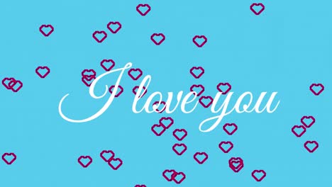 i love you text with hearts on blue background