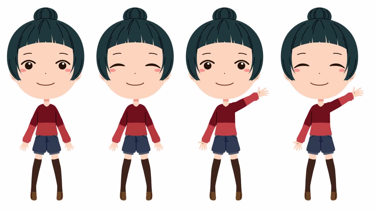 웃는 소녀의 애니메이션 입술 동기화