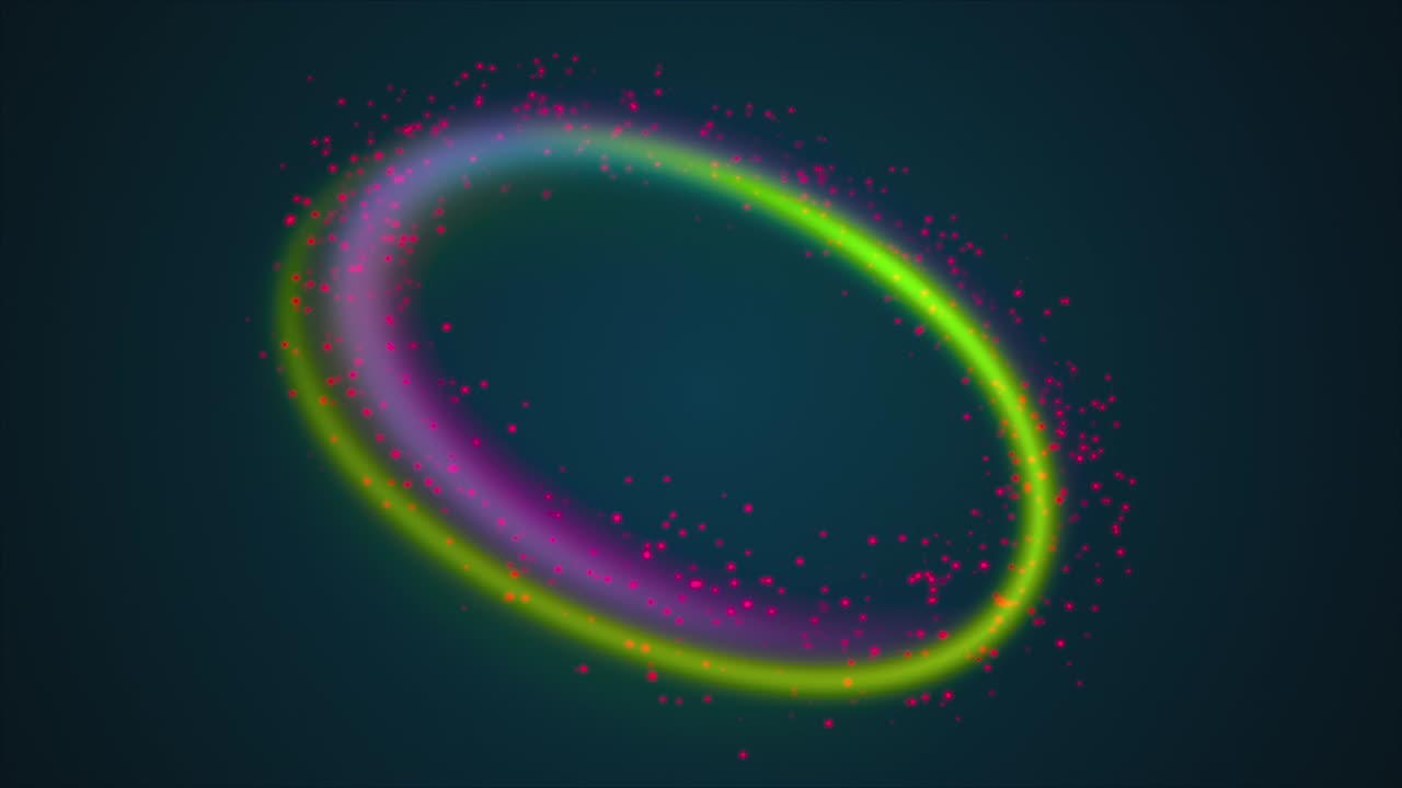 무지개 선과 다채로운 빛나는 입자로 만든 반지 모양 3d 렌더링 컴퓨터 생성 마법 배경