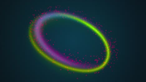 ring shape from rainbow lines and colored luminous particles. 3d render computer generated magic background