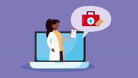 online health technology with doctor in laptop