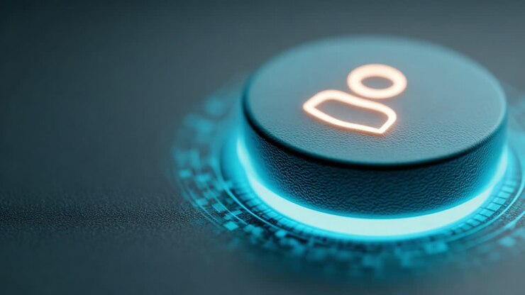 Close-Up Exploration of a Modern Digital Interface Button Highlighting an Icon Symbolizing User Profile Interactivity in a Futuristic Setting