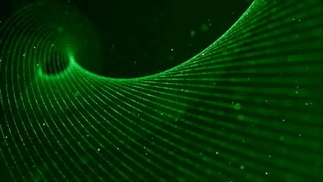 3d rendering background with twisted particle strings. green digital abstract background. concept form. seamless loop animation.