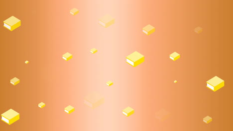 animación de múltiples iconos de libro amarillo contra el espacio de copia en fondo de gradiente naranja.