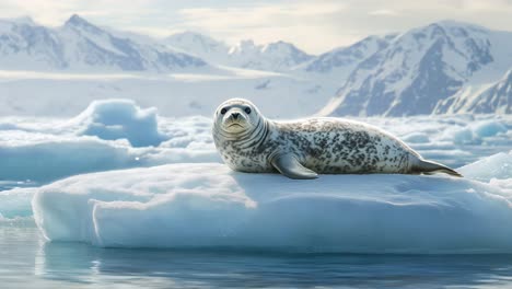 baby leopard seal on ice floe in antarctica