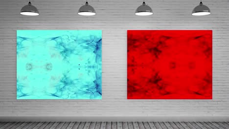 lienzo azul y rojo en la galería de arte