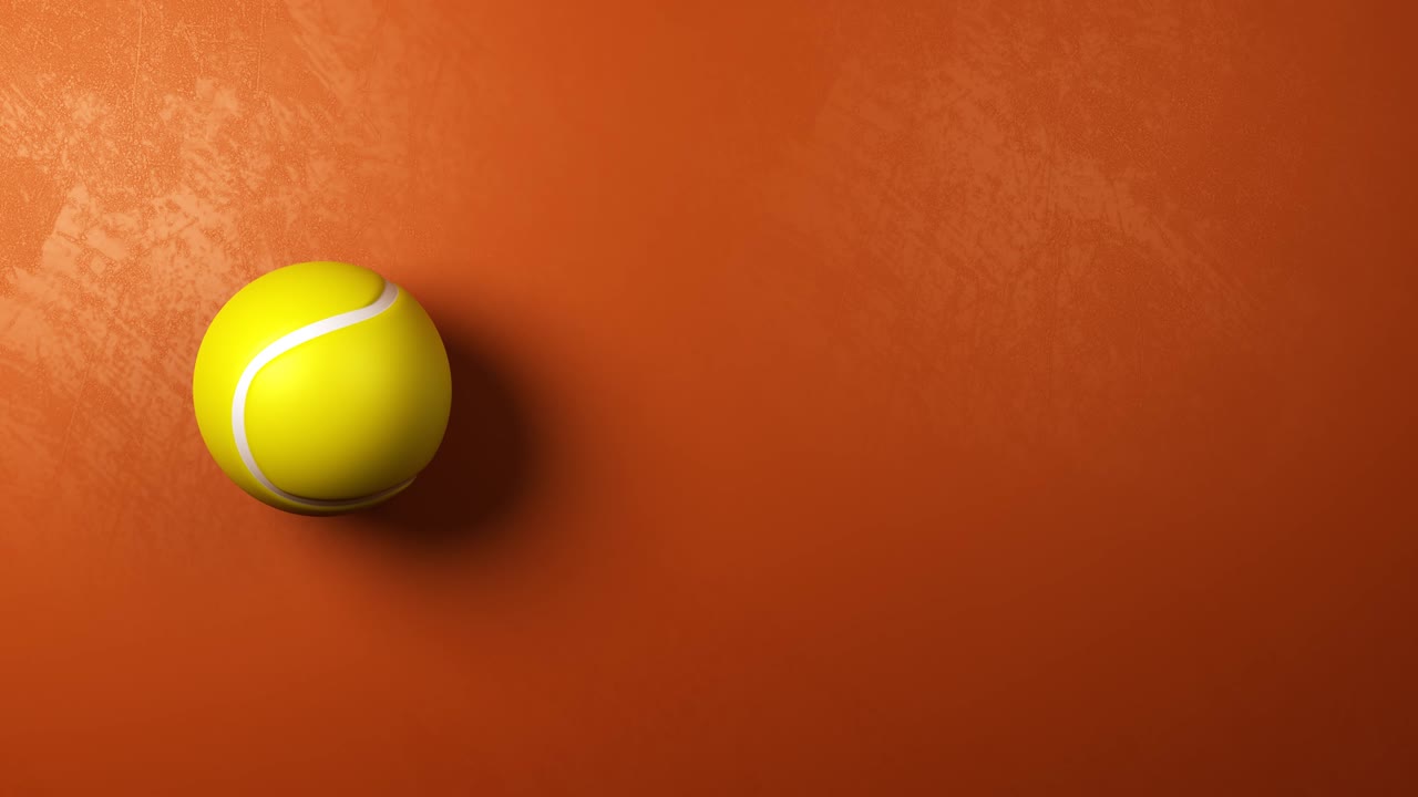 pelota de tenis girando sobre un fondo naranja marrón con copyspace