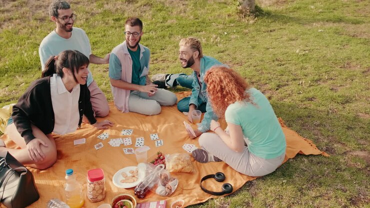 Friends Having Fun at a Picnic in the Park