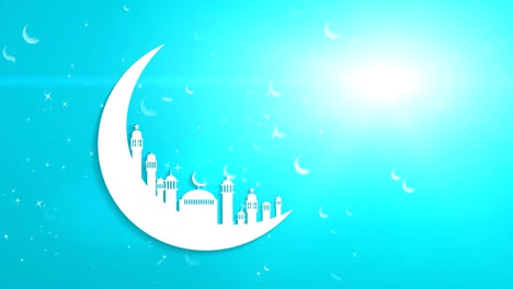 seamless loop islamic ramadan in white moon shape,dust particle background animation.light ray effect.