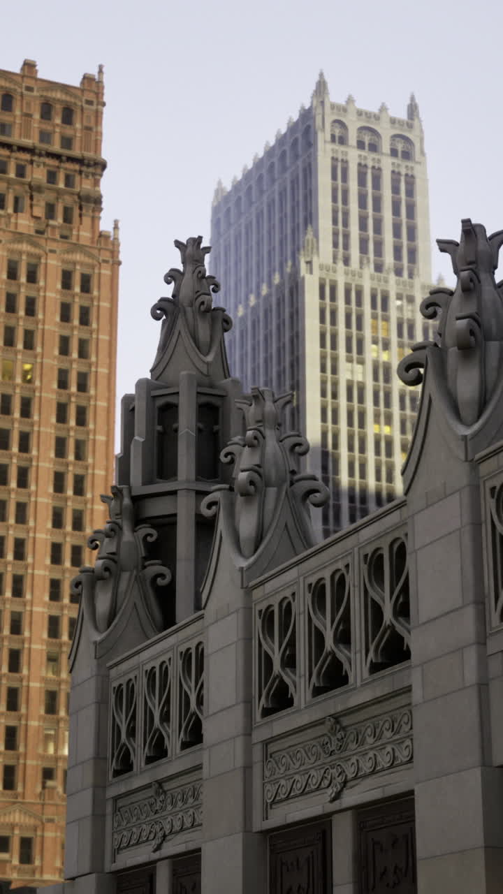 Historic architecture contrasts with modern skyline in urban setting