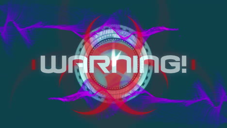 warning text over biohazard symbol against ticking clock and purple digital wave on green background