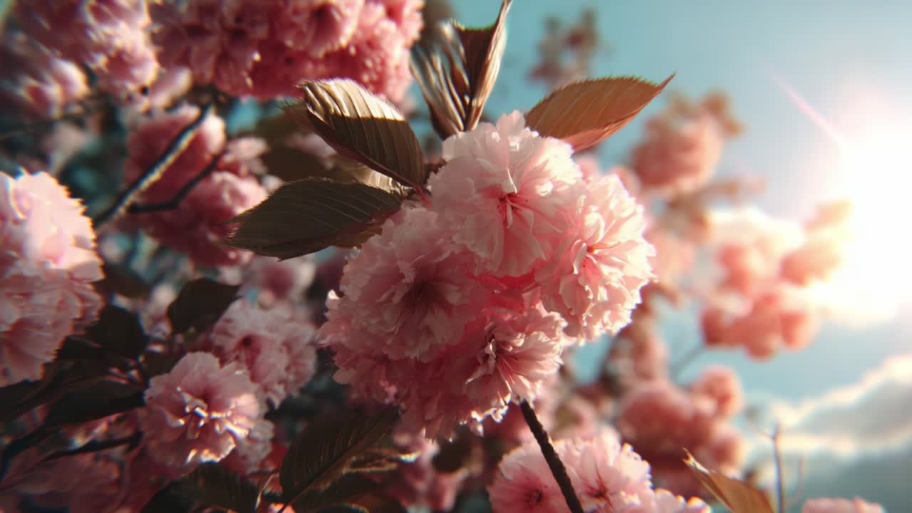 A Stunning Close-Up of Blossoming Pink Flowers Illuminated by Sunlight, Capturing the Essence of Springtime Beauty and the Vibrancy of Nature in Full Bloom
