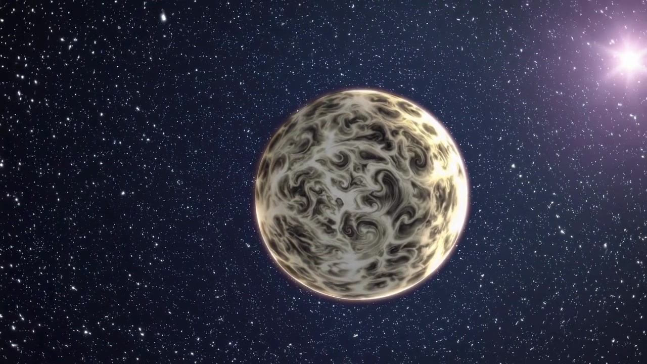 Abstract Planet with Swirling Surface Illuminated in Starry Space