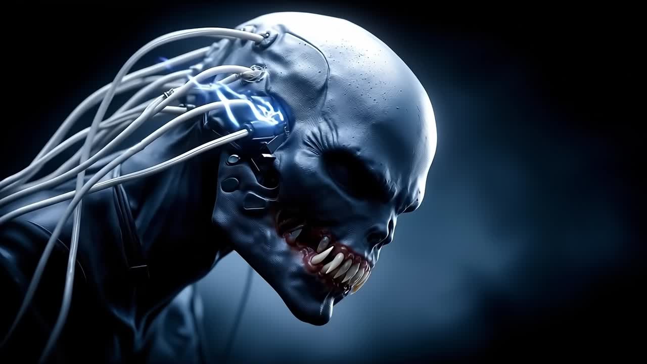 A close up of a skull with wires attached to it's head