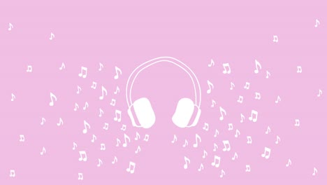 loopable animation of headphones surrounded by musical notes on a pink background