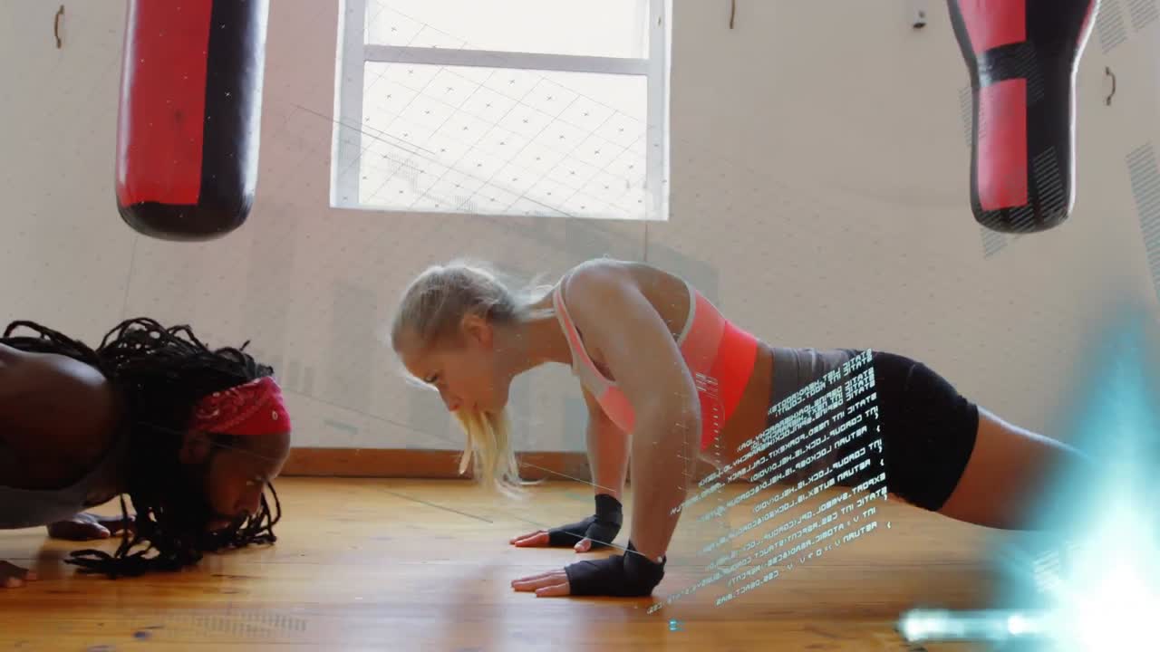 부시 업 운동을 하는 여성 권투 선수와 남성 코치에 대한 통계 데이터 처리