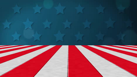 animation of red and white stripes over stars on blue background