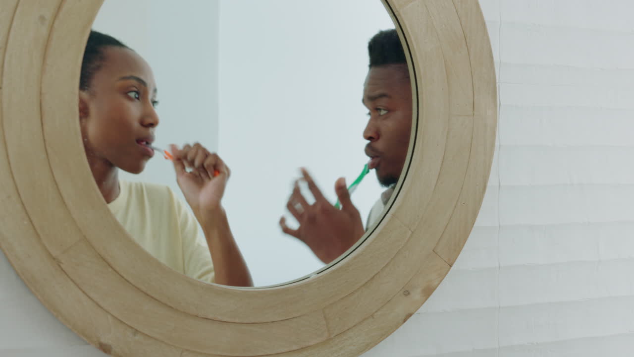 Dental hygiene, toothbrush and black couple