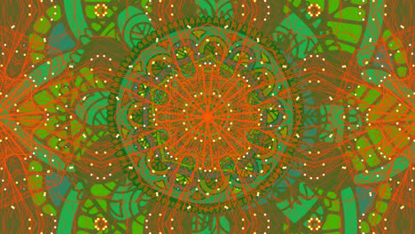 animación de mandalas giratorias en naranja y verde