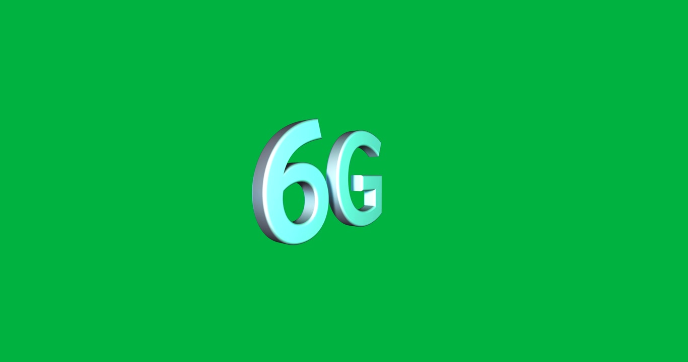 Animazione del testo 6G in lettere metalliche verdi su sfondo bianco.