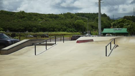 Skateboarder-does-a-few-tricks-at-the-skatepark-in-Hawaii