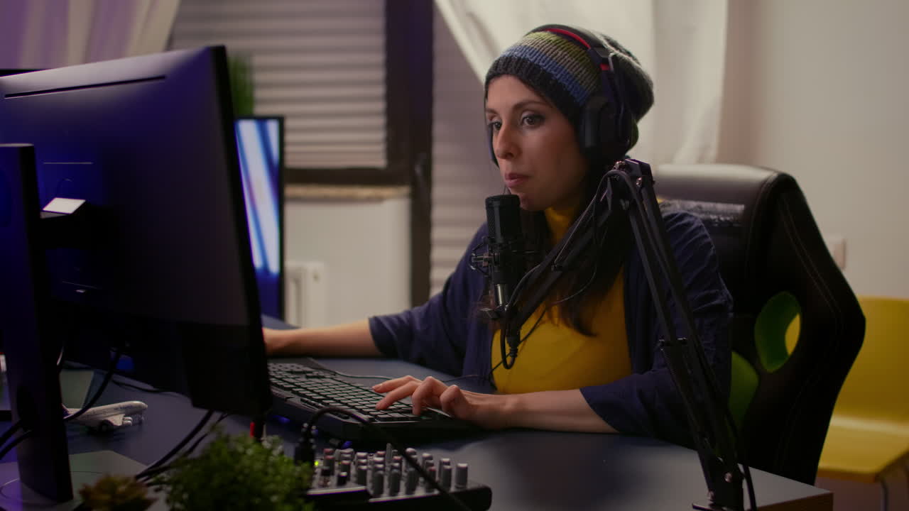 Pro streamer playing online video games using RGB keypad